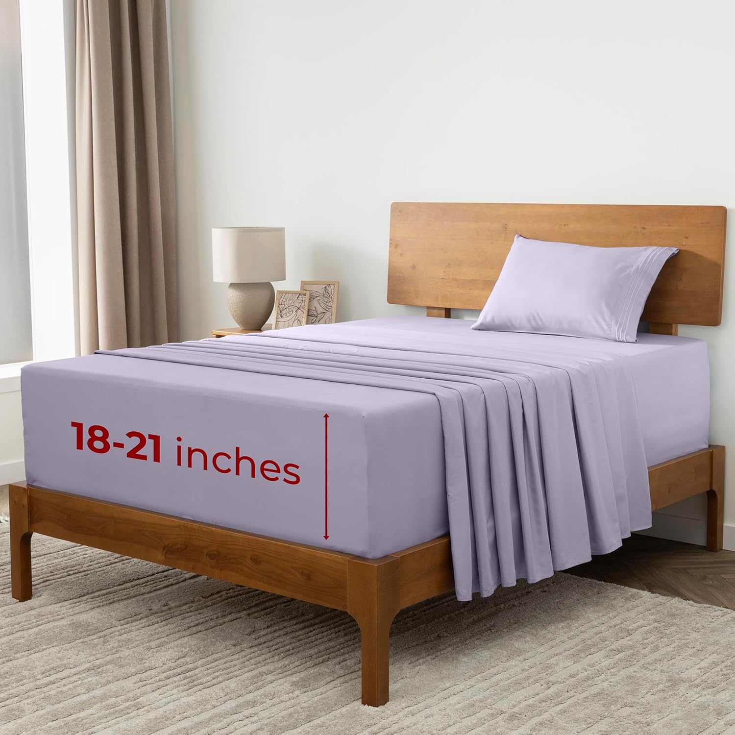 Mellanni Extra Deep Twin Sheets - Hotel Luxury Ultra Soft Cooling Bedding - Wrinkle & Stain Resistant (Twin, Lavender)