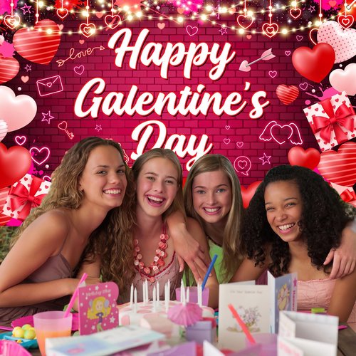 Avezano Galentines Day Decorations Happy Galentines Day Banner Backdrop 6x3.6 ft Love Heart 13 February Party Decor for Girls