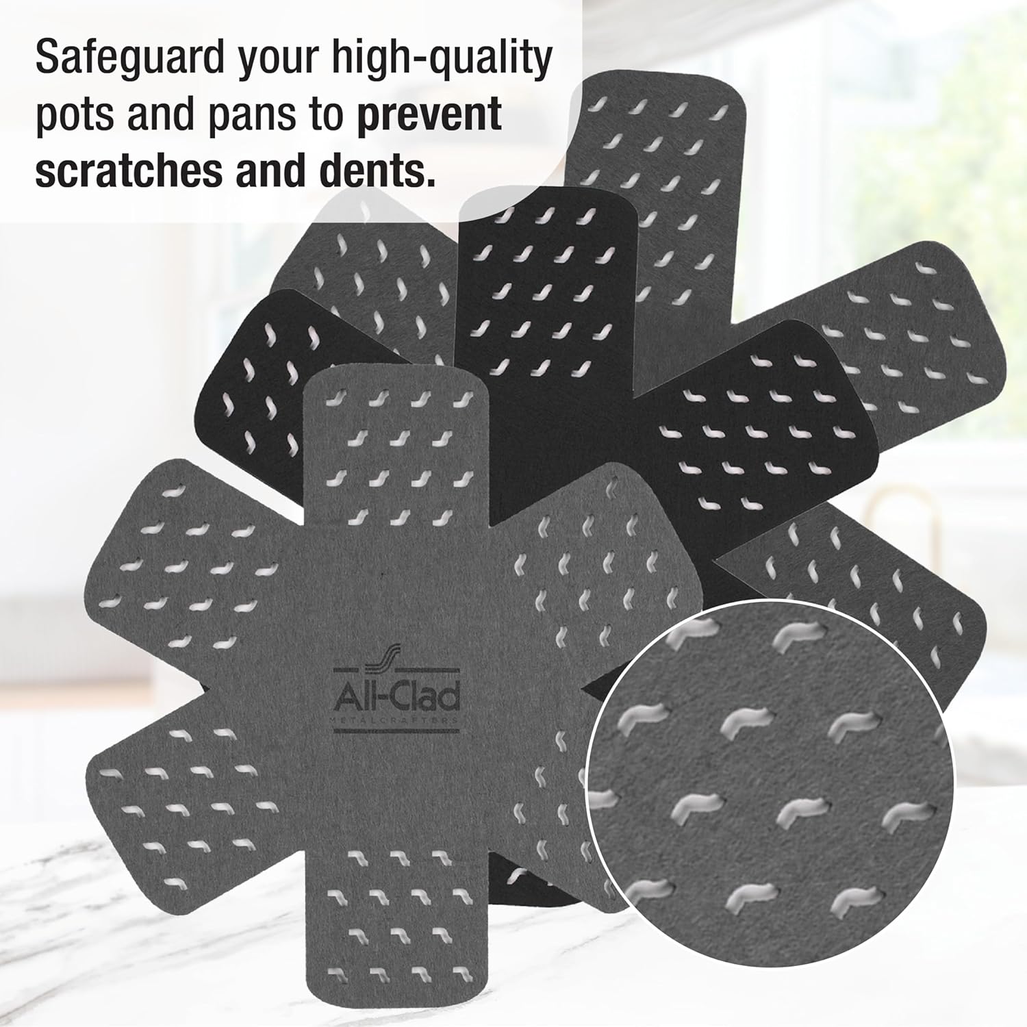 All-Clad Cookware Protectors - 6-Piece Pot and Pan Protectors for Kitchen Organization | Black/Gray