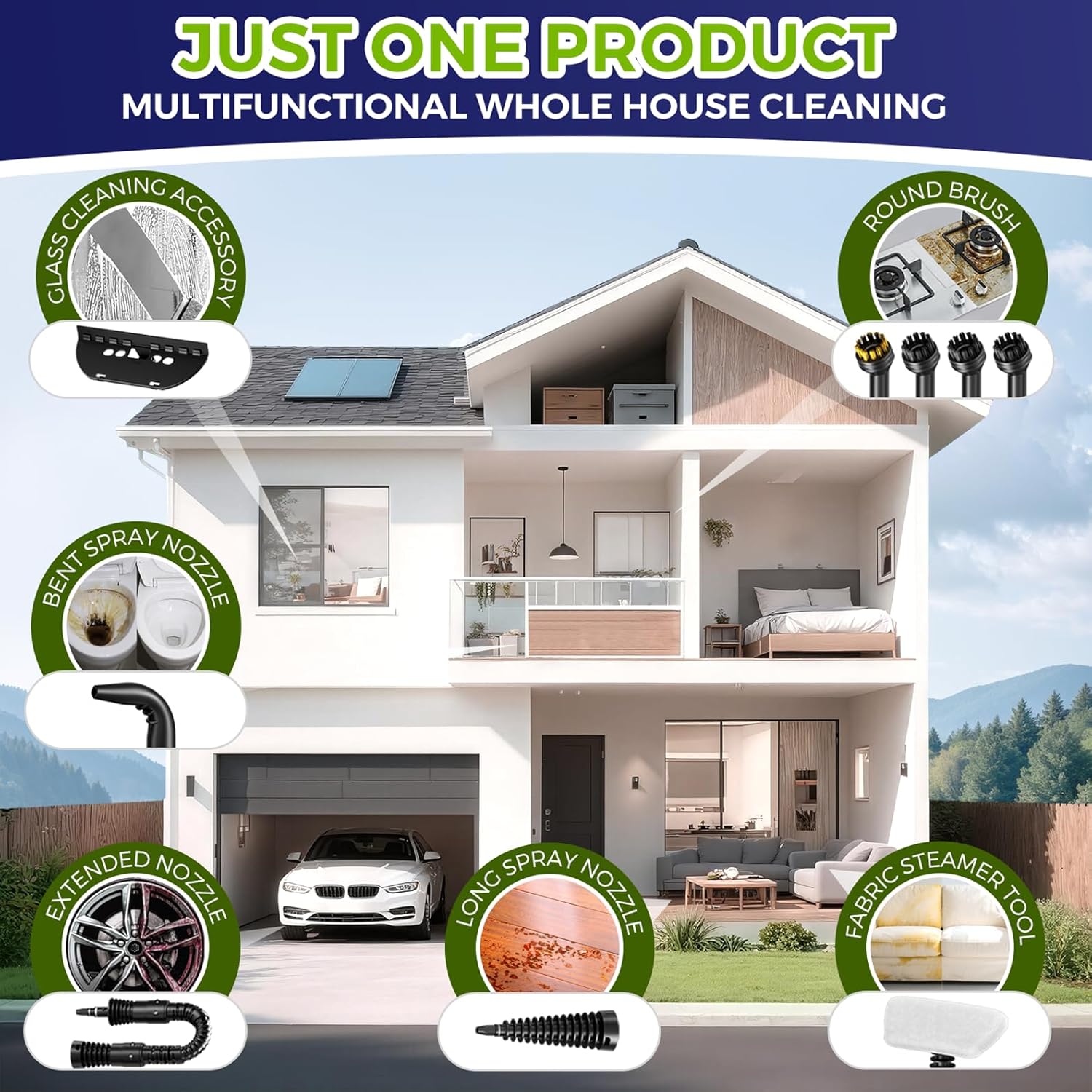 Skiennix Steam Cleaner - Pressurized Handheld Multi-Surface Cleaner with 12 Accessories | 350ML Capacity for Home & Car