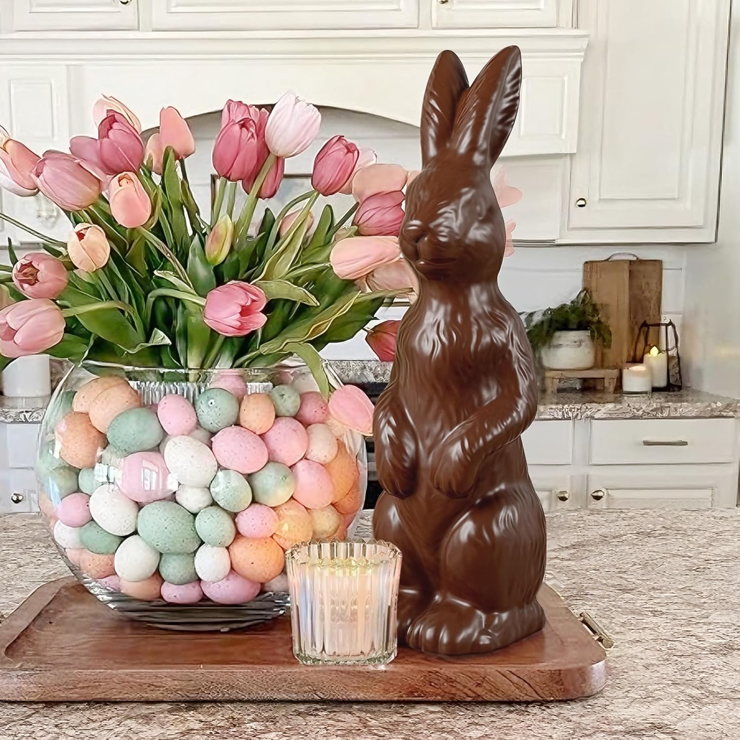 Zesua Easter Bunny Figurine - 14.5" Standing Ceramic Decor for Home & Garden - Perfect for Spring Celebrations