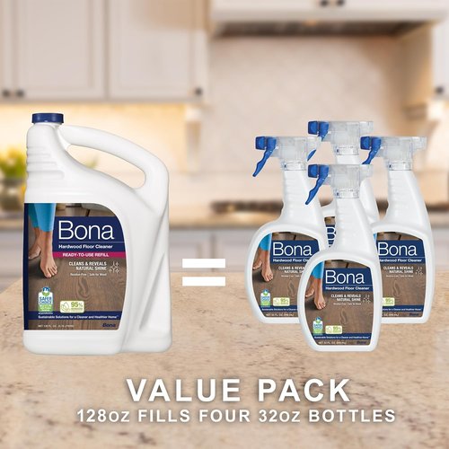 Bona Hardwood Floor Cleaner Refill - 128 Fl Oz - Unscented Residue-Free Solution for Wood Floors