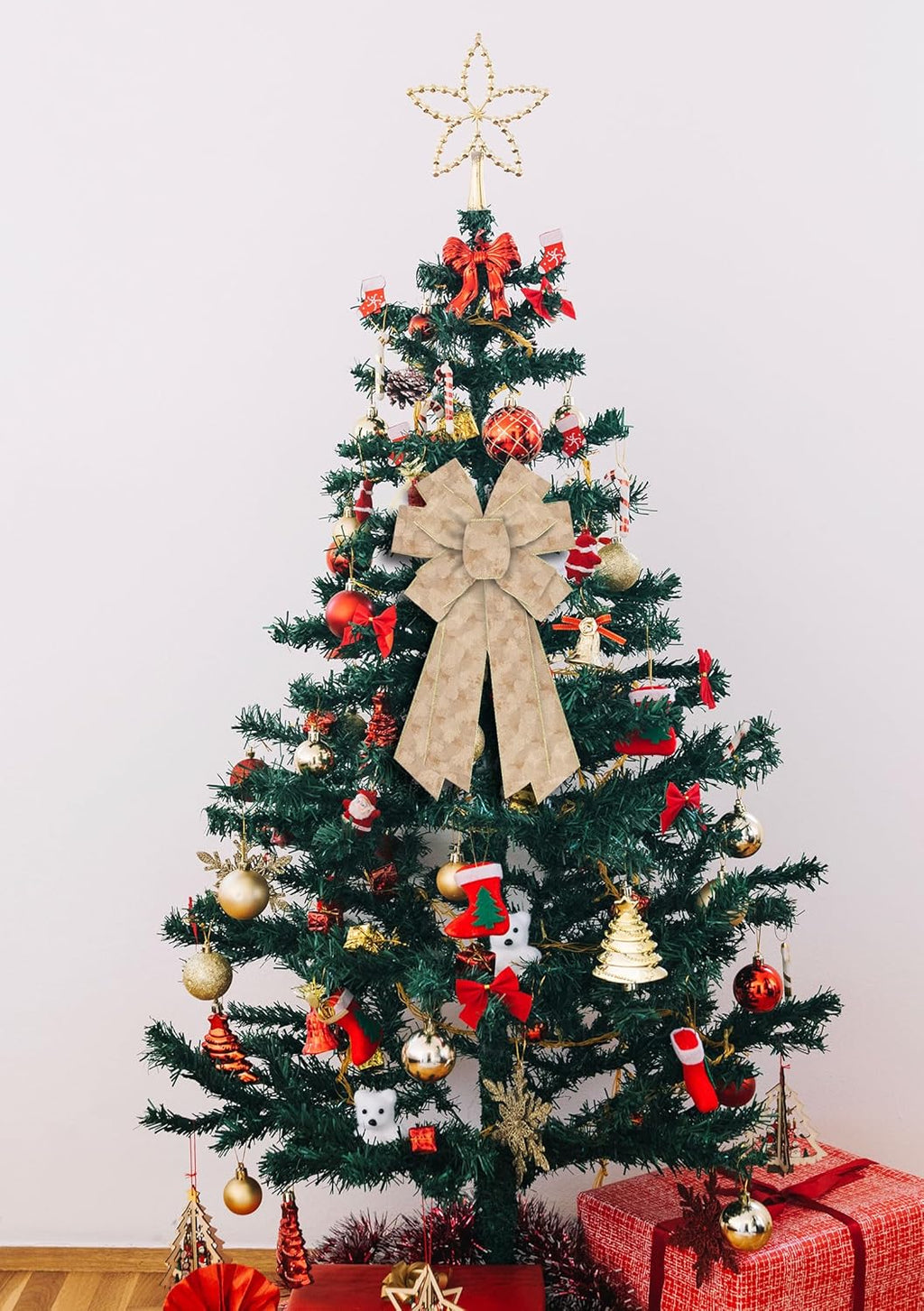 Regine Switzerland Large Christmas Bow - Champagne Velvet Wreath Decor for Front Door & Party