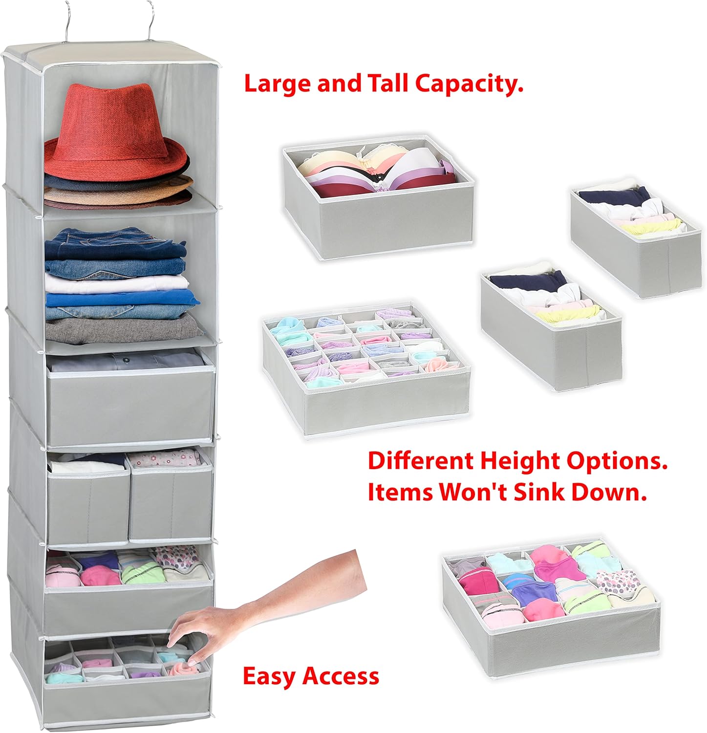 Simple Houseware 6-Shelf Hanging Closet Organizer - Gray with 5 Storage Drawers