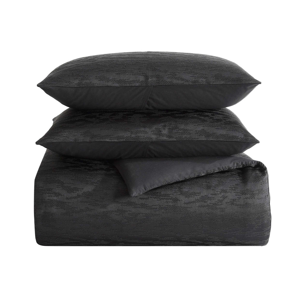 Vera Wang - Queen Duvet Cover Set, Soft Cotton Bedding with a Textured Weave Feel, Button Closure & Inner Corner Ties, 3 Piece Bed Set with Matching Pillowcases (Illusion Black)