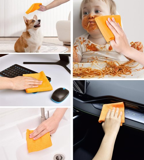 KitchLife Microfiber Cleaning Cloth Roll, 100 Pack - Tear-Away Microfiber Paper Towels, Lint-Free, Reusable, Washable for Kitchen, Car, Dishes, and Sensitive Surfaces (Tangerine Yellow)