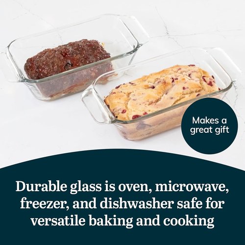 Libbey Baker’s Premium Glass Baking Dish Set - 2 Piece Stackable Bakeware for Bread & Meatloaf