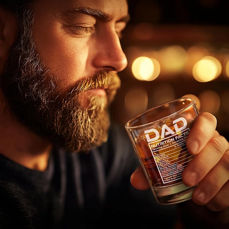 Dad Nutrition Facts Whiskey Gift Set in Wooden Box – 11oz Glass, Coaster, Recipe Cards – Variation of THIS listing