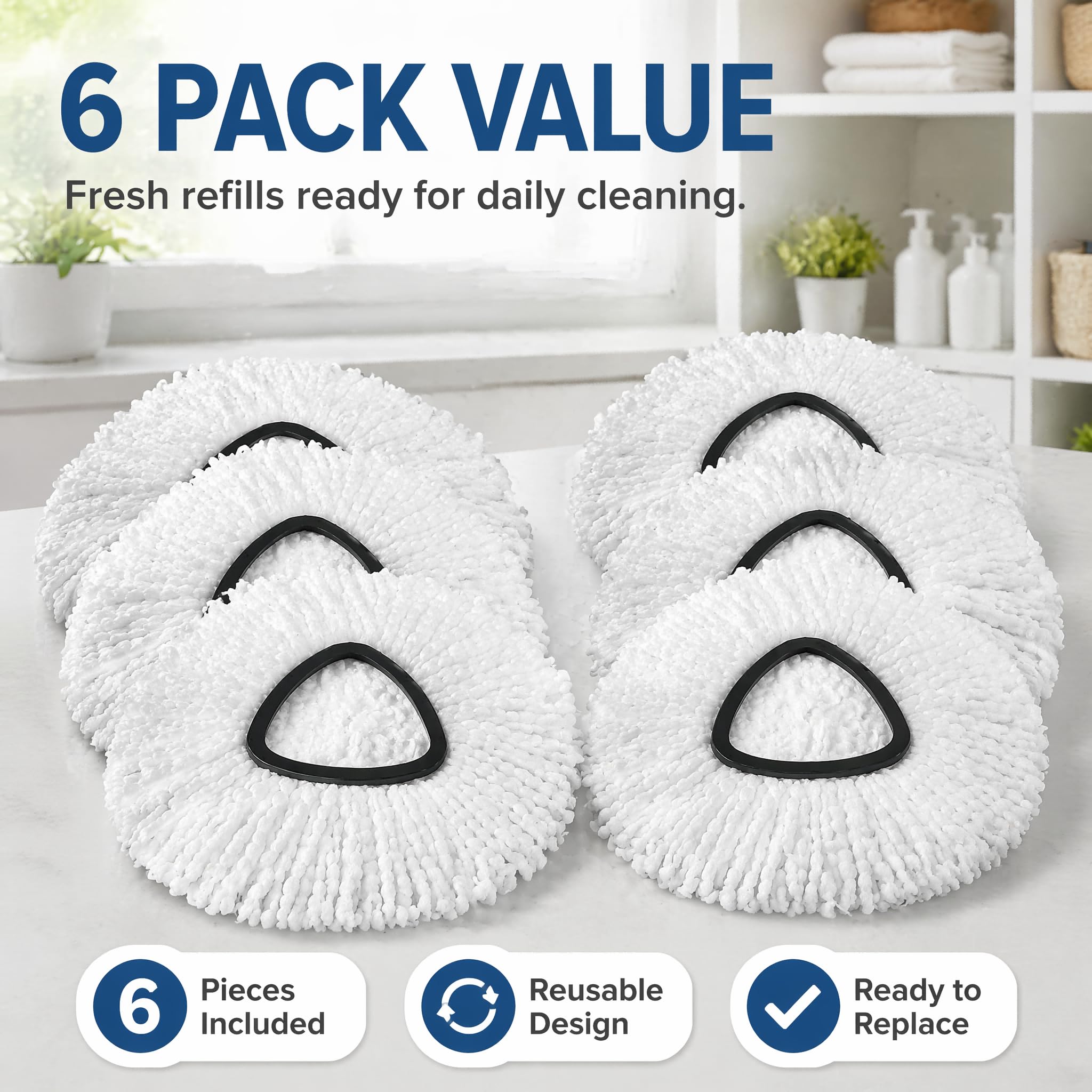 6 Pack Microfiber Spin Mop Replacement Heads Compatible with O-Cedar Triangle Spin Mop, Washable Reusable Mop Refills, Highly Absorbent Replacement Mop Heads for Hardwood, Vinyl & Laminate Floors