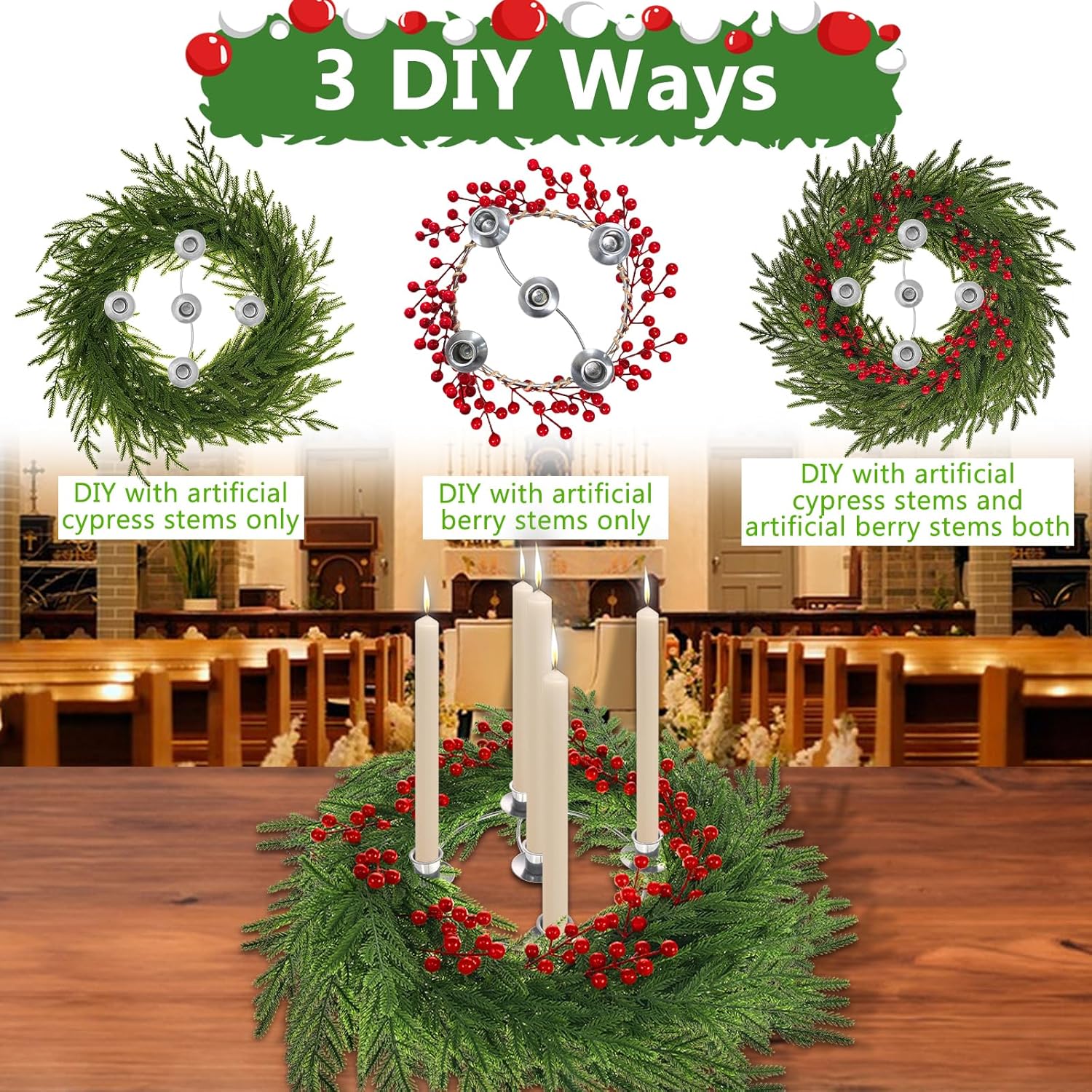 Skiennix Christmas Advent Wreath Ring Set - 5 Candle Holders for Traditional Holiday Decor | Home & Church Centerpiece