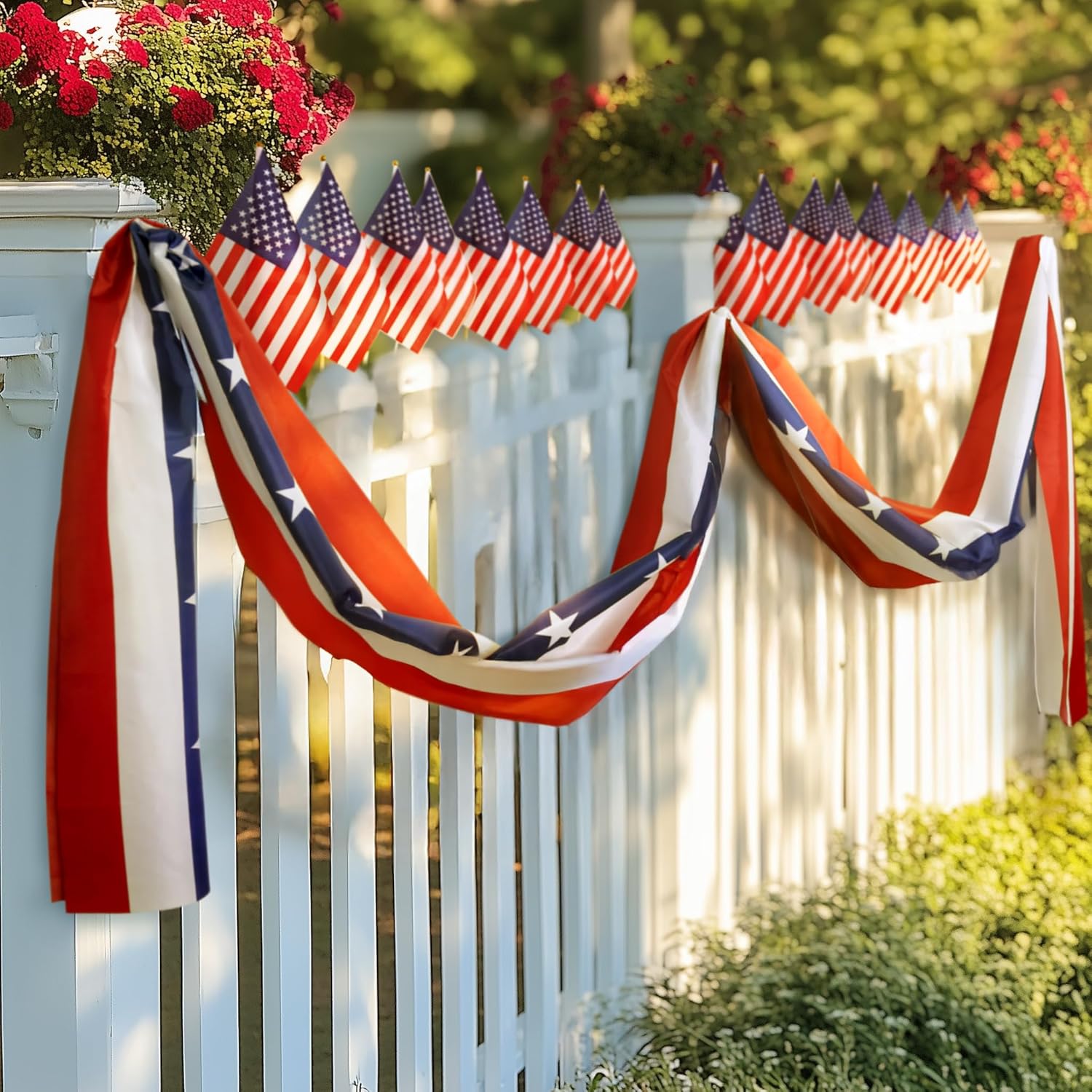 MCJC Patriotic Door Decorations Set - American Flag Bunting & Triangle Garland for 4th of July Display
