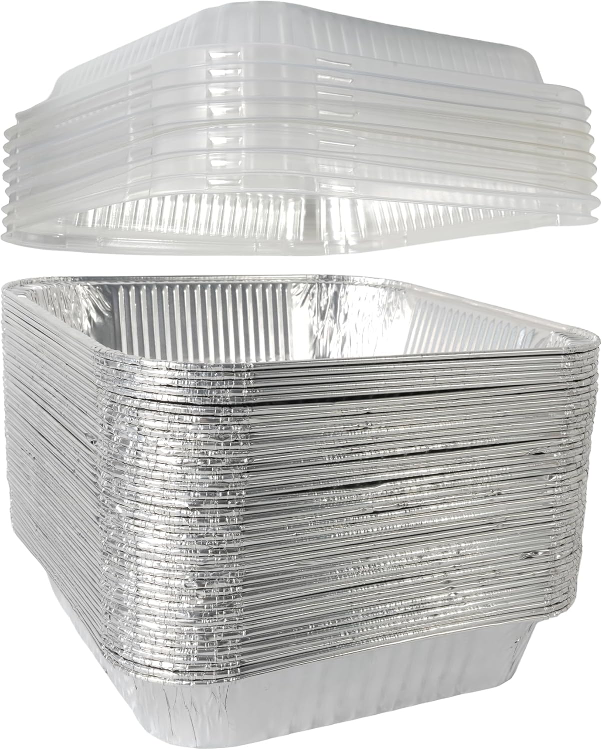 Primo Lines Aluminum Foil Disposable Pans - 40 Pack 8″×8″ Oven-Safe & Leak-Proof Trays for Meal Prep & Catering