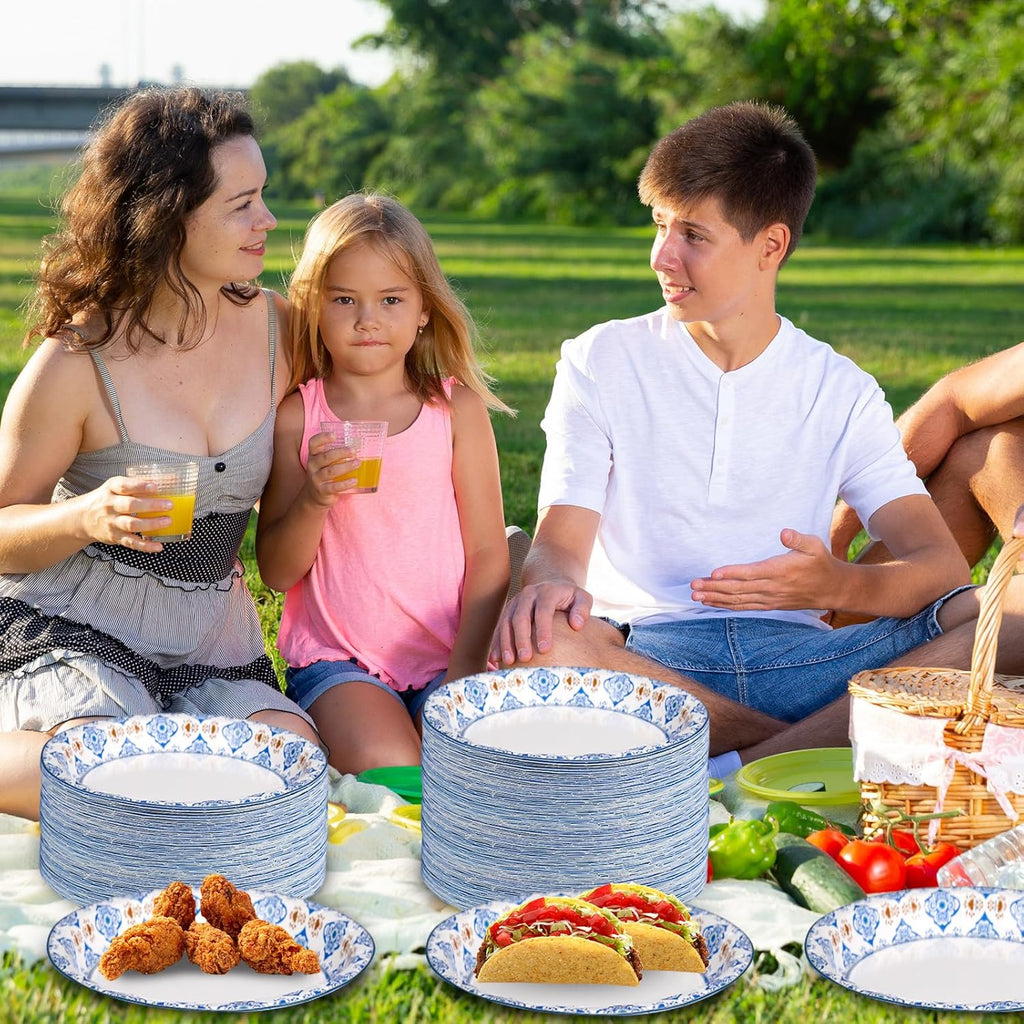 Regine Switzerland 10-Inch Blue Floral Paper Plates - 50pcs Heavy-Duty Disposable Tableware for Parties & Gatherings