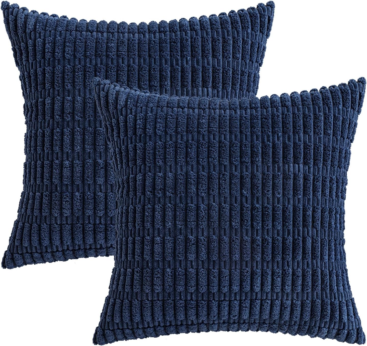 MIULEE Euro Sham Pillow Covers - Soft Corduroy Boho Striped Design | 24x24 Inch Dark Blue for Modern Home Decor