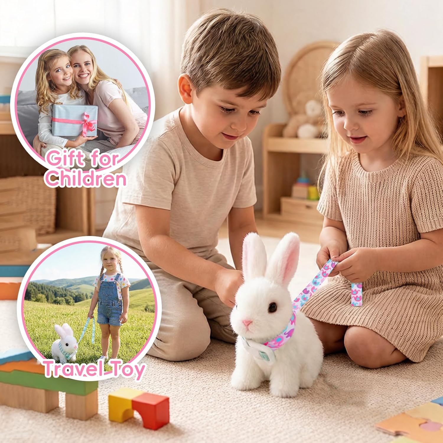 Skiennix Hopping Bunny Plush Toy - Interactive Electronic Pet with Sounds & Movements | Pink, Perfect Gift for Toddlers