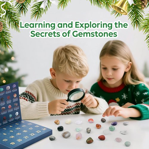 Crystal Advent Calendar 2026 for Kids, 24 Natural Gemstones & Healing Stones Advent Calendar with Geographic Gemstone Rocks and Minerals - Christmas Countdown Gift for Boys, Girls, Teens & Adults