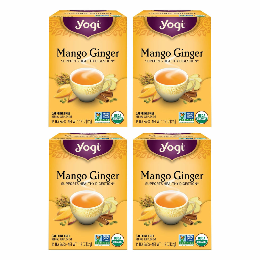 Yogi Tea Mango Ginger - 16 Bags per Pack (4 Packs) - Organic Ginger Root Tea to Support Healthy Digestion - Contains Antioxidants - Includes Cinnamon Bark, Rooibos Leaf, Mango Flavor & More