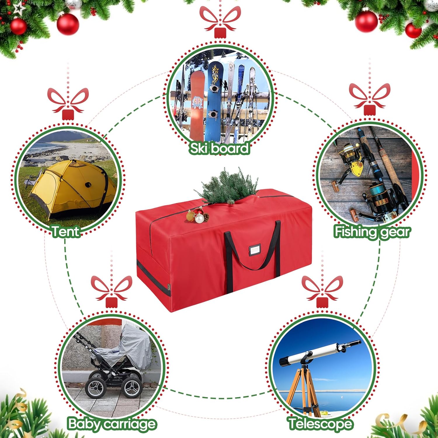BALEINE Christmas Tree Storage Bag - Heavy Duty 900D Oxford Fabric, Extra Large with Dual Zippers (Red)