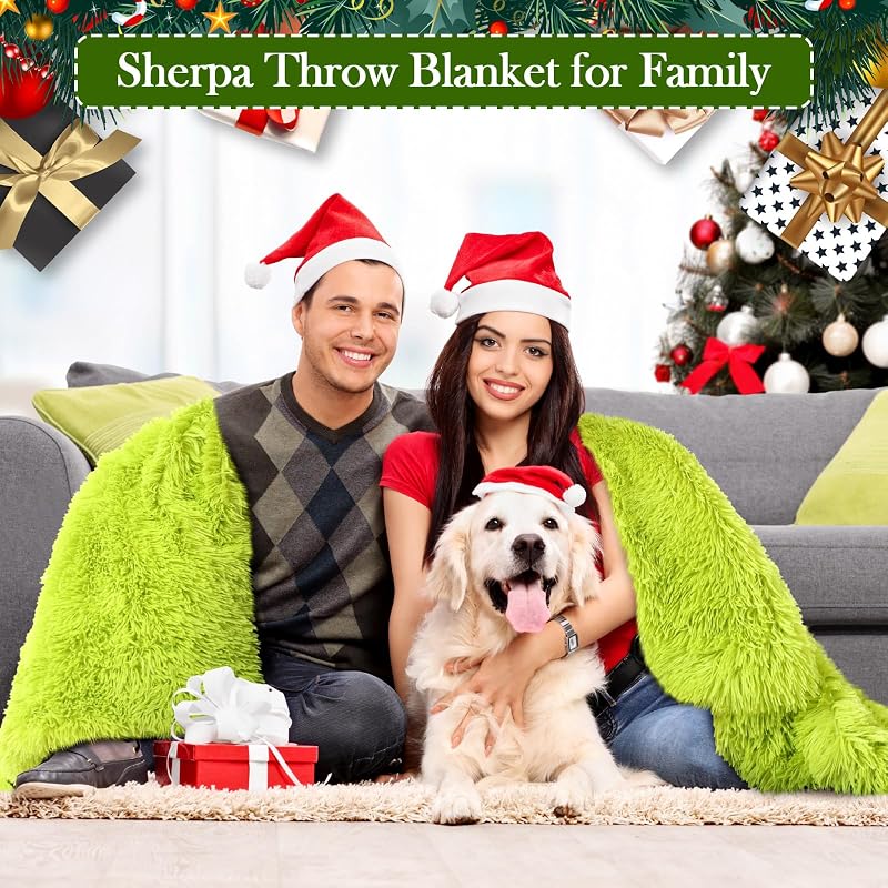 Buryeah Christmas Fuzzy Blanket Lime Green Throw Blanket 47 x 59 Inches — Velvet Back, 48 x 60 cm