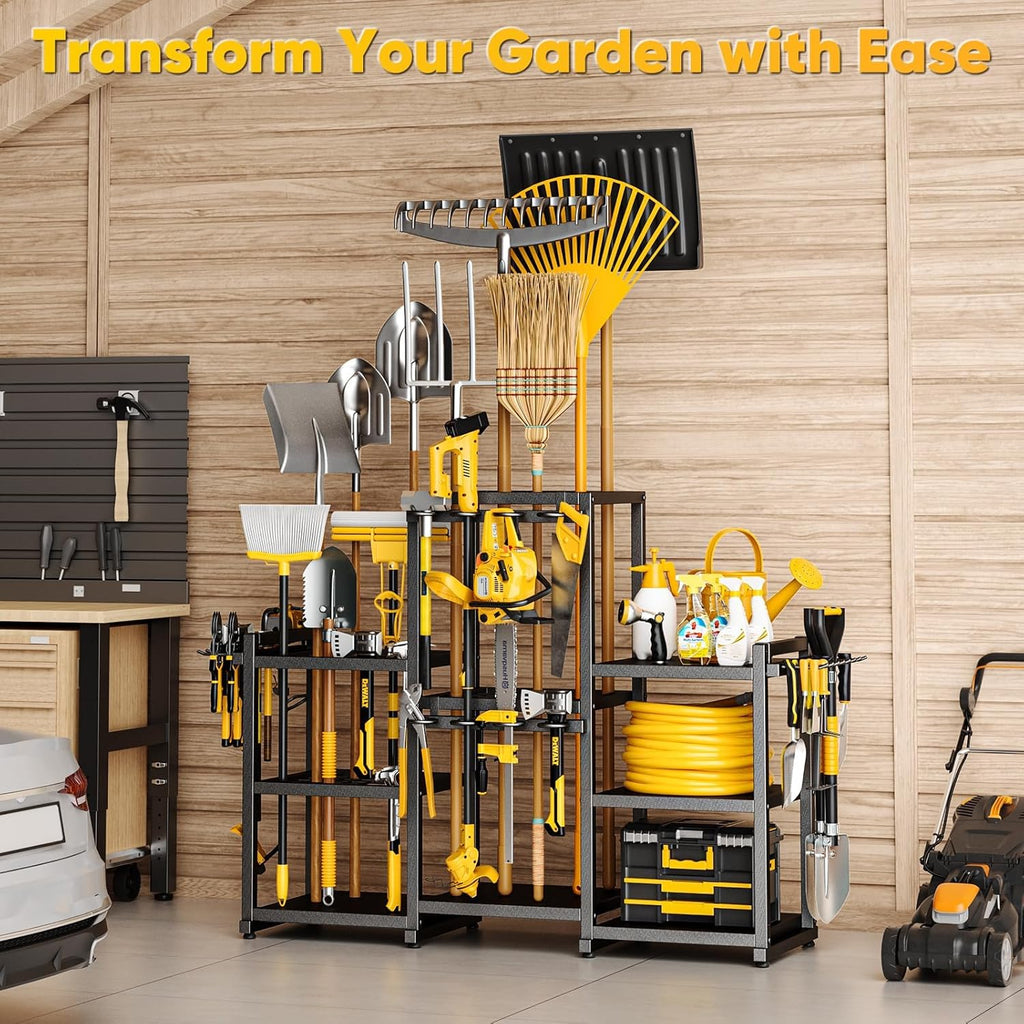 POKIPO Heavy-Duty Garden Tool Organizer - Holds 86 Tools | 42" H Freestanding Storage Rack for Garage & Shed