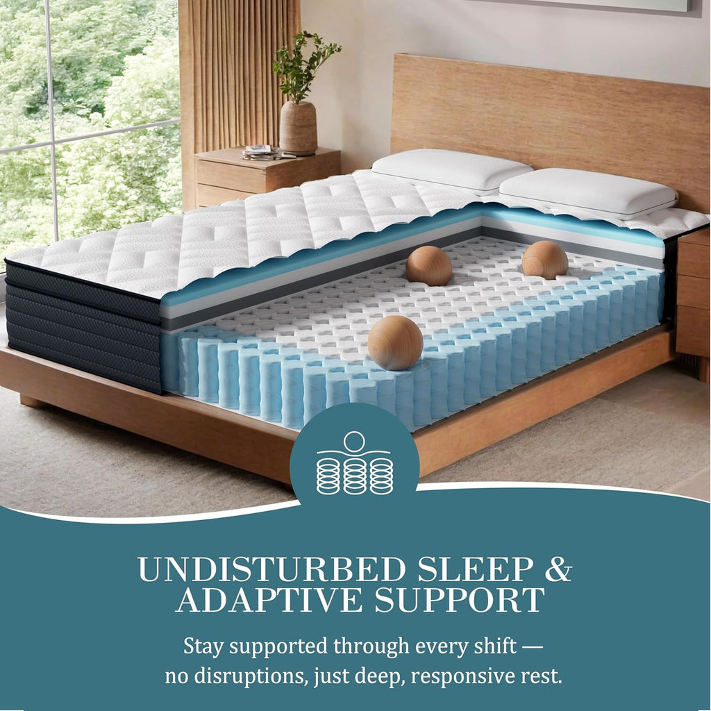 Sleepmax Extra Firm Queen Mattress - 12-Inch Deep Sleep Hybrid with Pressure Relief | Deluxe Cooling Design, CertiPUR-US Certified, 365-Night Trial
