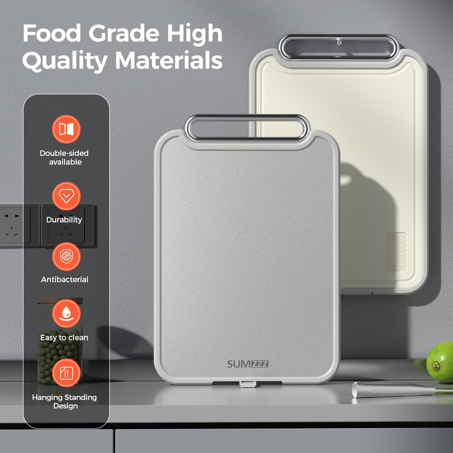 Sumzzz Stainless Steel Cutting Board - 2-in-1 Double-Sided Chopping Board, Large Non-Slip Design, 16”×11”