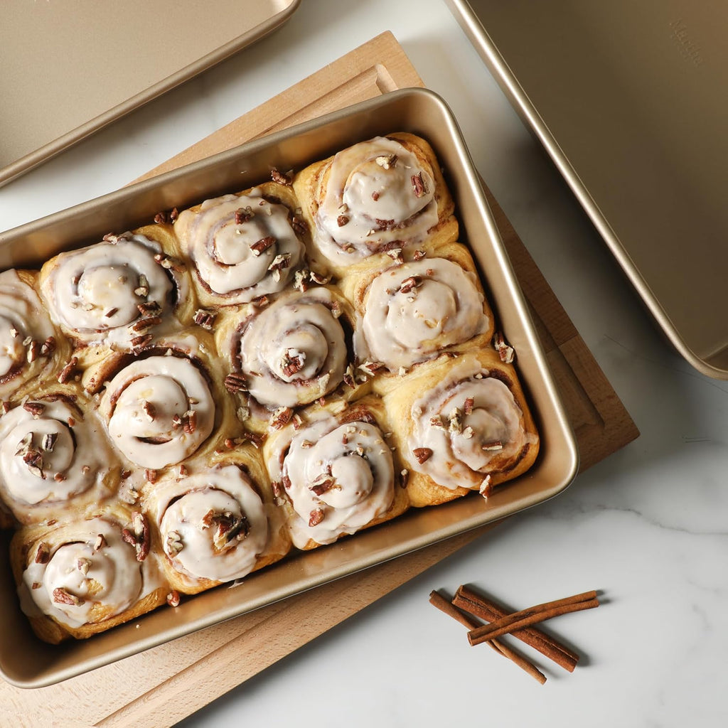 Martha Stewart Gallen 3-Piece Baking Pan Set | Nonstick Ceramic, PFA-Free, Oven Safe to 450°F - Champagne