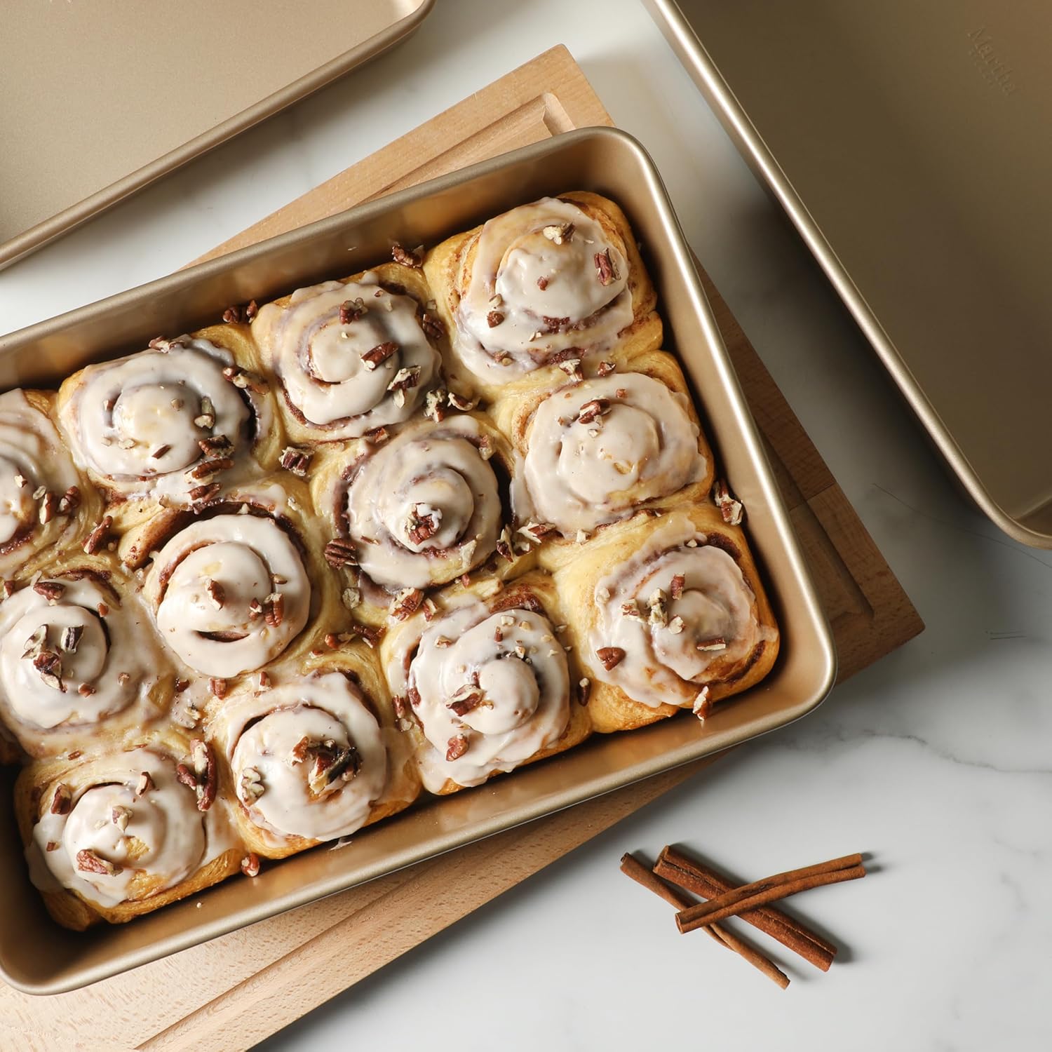 Martha Stewart Gallen 3-Piece Baking Pan Set | Nonstick Ceramic, PFA-Free, Oven Safe to 450°F - Champagne