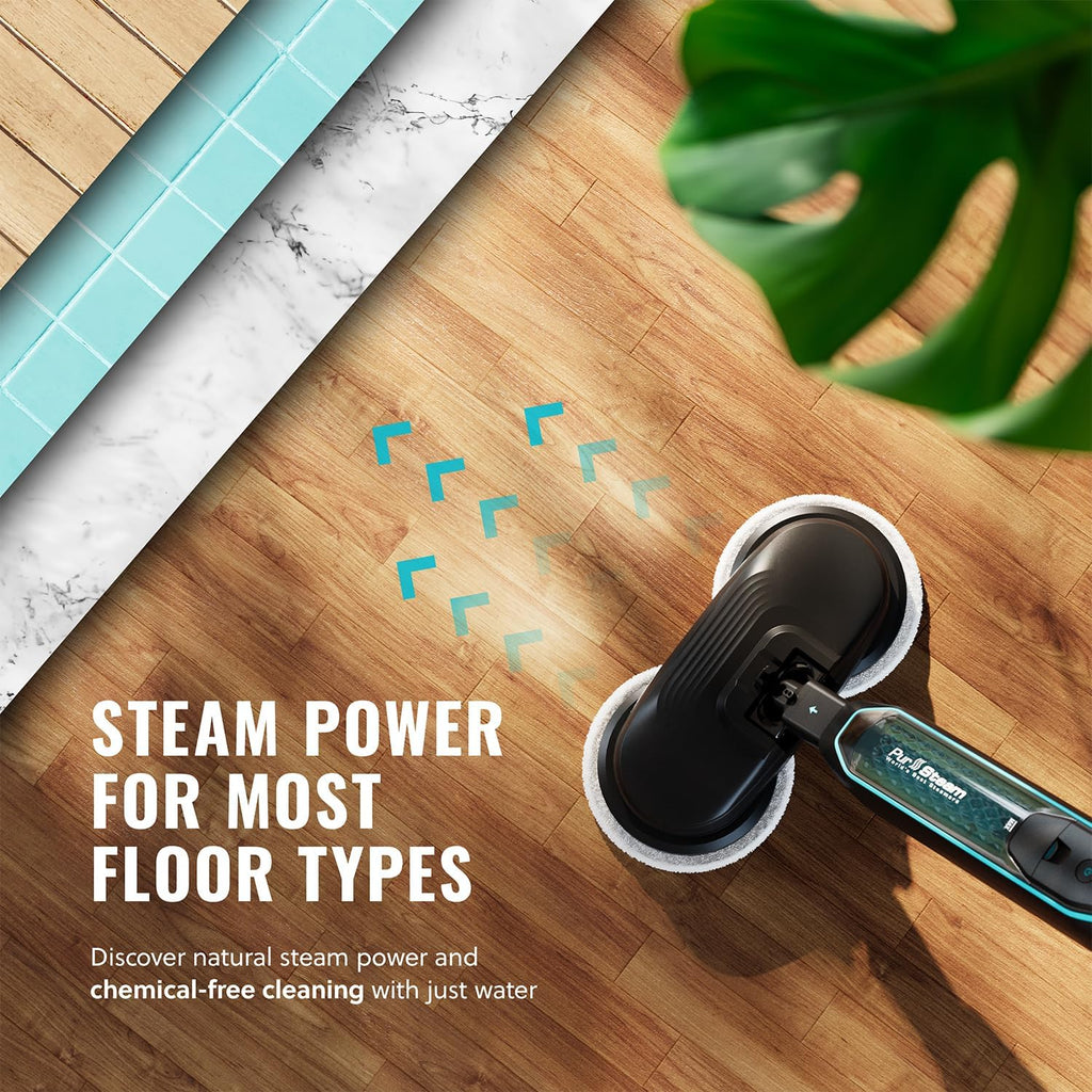 Pursteam | ScrubMaster Steam Mop - Dual Scrubbing Head, LED Lights & Adjustable Steam Control
