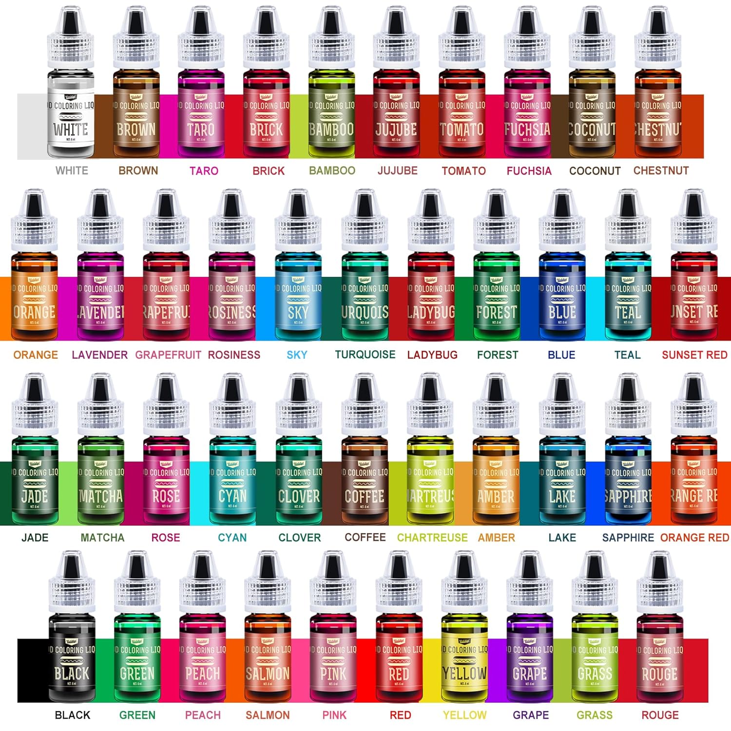 Skiennix Food Coloring Set - 42 Vivid Colors for Baking & Cake Decorating | Tasteless Liquid Dye - 0.25 fl. oz. Bottles