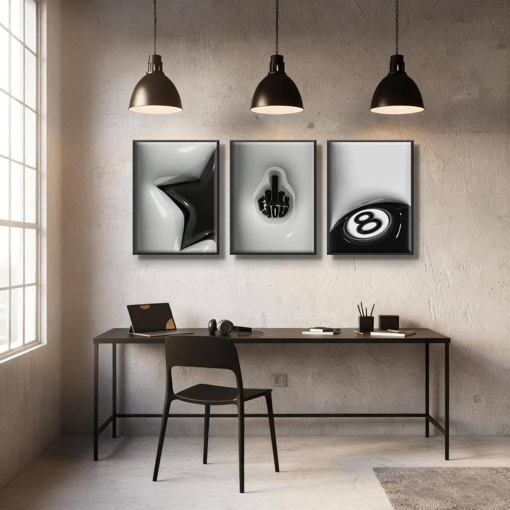 WNRTEKNK Lucky 8 Ball Wall Art - Trendy Black & White Y2K Canvas Print | 12x16 Unframed Decor for Teens