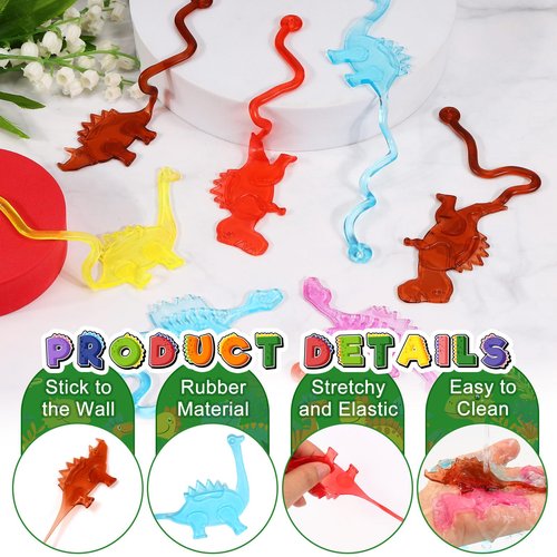 VICROIC 24PCS Dinosaur Sticky Hands Toys for Kids, Rubbery Stretchy Sticky Goodie Bag Stuffers Toy for Animal Party Favor Supplies, Dinosaur Sticky Toys for Boys Girls Classroom Prizes