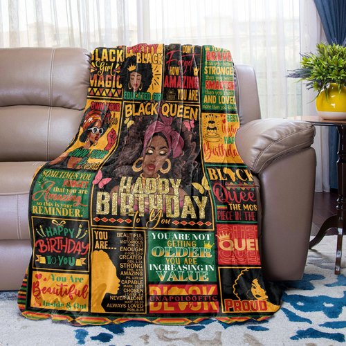 African American Birthday Gifts for Women, Birthday Gifts for Black Women, African Gift for Black Queen, Soft Afro Birthday Throw Blanket 60"x50"