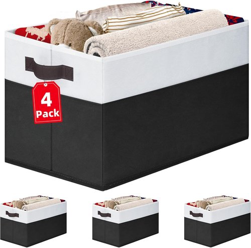 Criusia Large Storage Bins - 4 Pack Collapsible Fabric Baskets for Closet & Laundry Organization