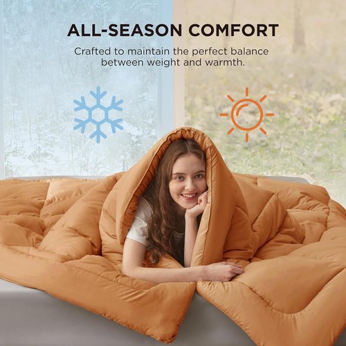 Bedsure Comforter Duvet Insert - All-Season Quilted Queen Size Bedding, GentleSoft Down Alternative, Burnt Orange 88 x 88 Inches