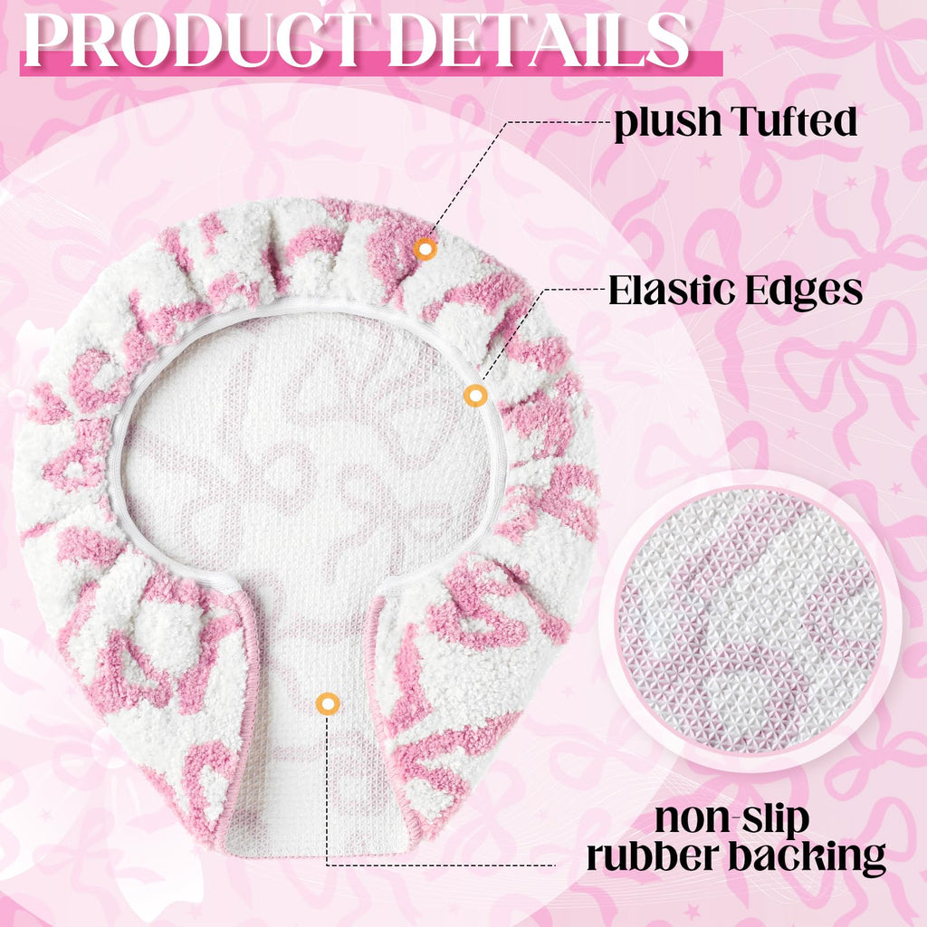 SmoothNovelty Toilet Lid Cover Washable Coquette Cute Plush Toilet Cover for Bathroom Decor Soft Microfiber 17.5 x 15 Inch Non Slip Rubber Backing Fits Most Round, Elongated(Rose Pink,Bow)