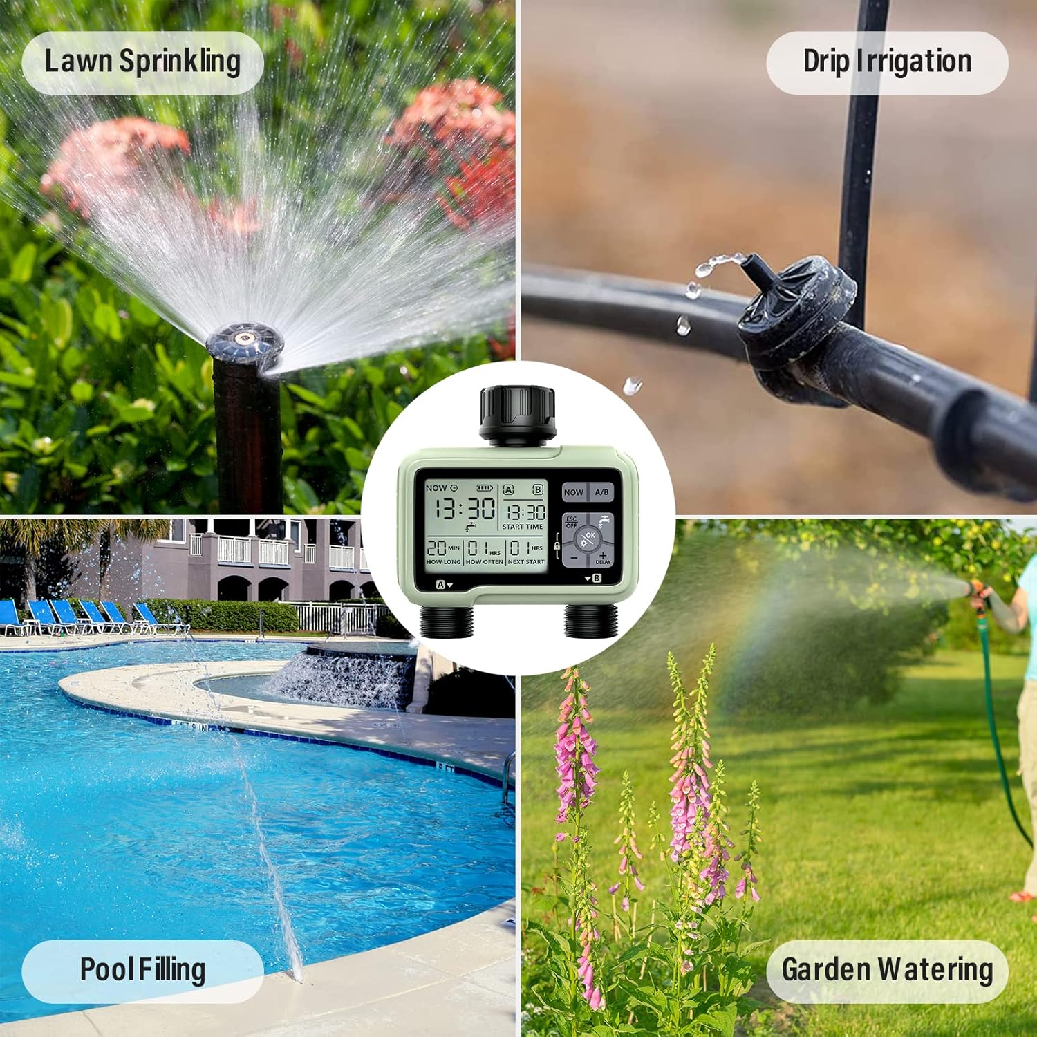 SOYUS Programmable Outdoor Garden Hose Timer - Waterproof Digital Irrigation System with 2 Outlets