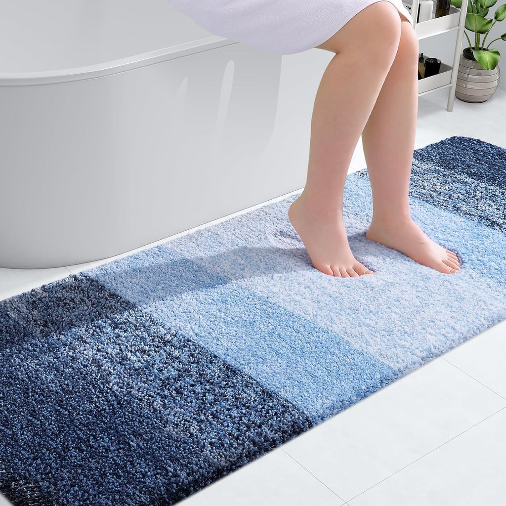 OLANLY Bathroom Runner Rug - Extra Soft Microfiber Mat, Quick Dry & Washable, 70x24, Navy