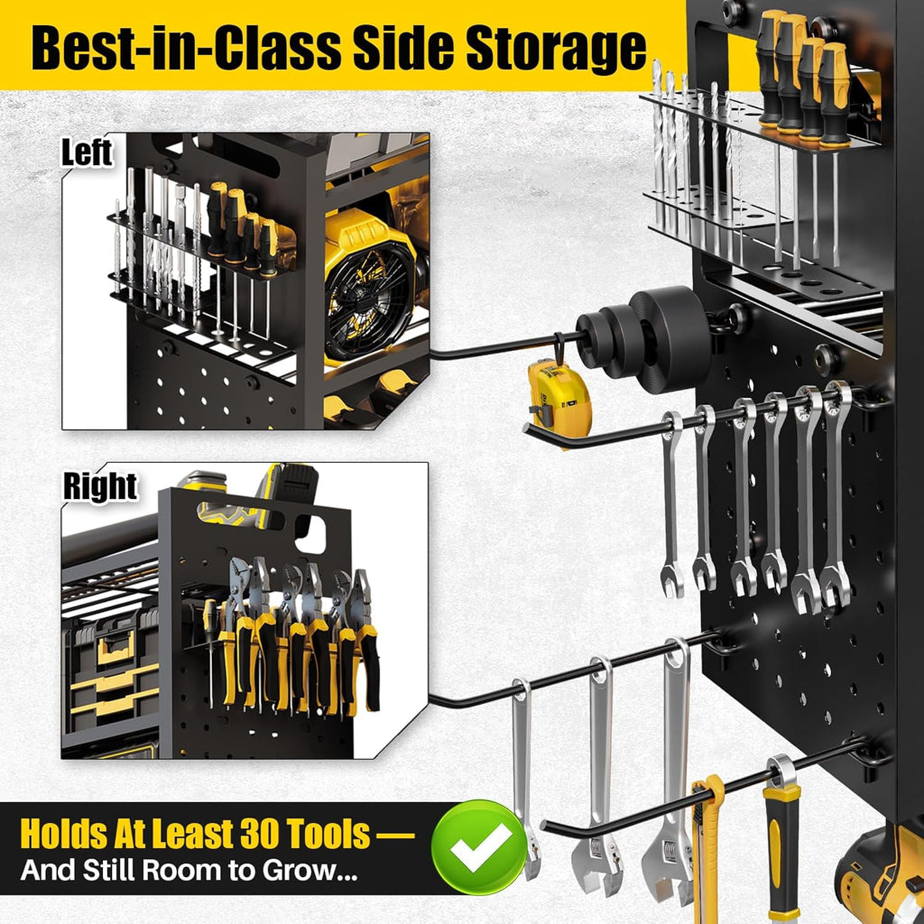 Power Tool Organizer Wall Mount - 8-Outlet Charging Station | Heavy-Duty Garage Storage Rack with Cordless Drill Holder