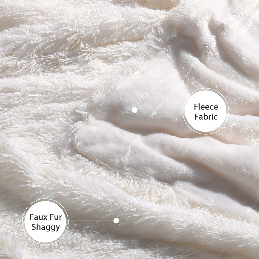 Tuddrom Faux Fur Throw Blanket - Extra Soft & Cozy Microfiber Fleece | 50" x 60", Cream White