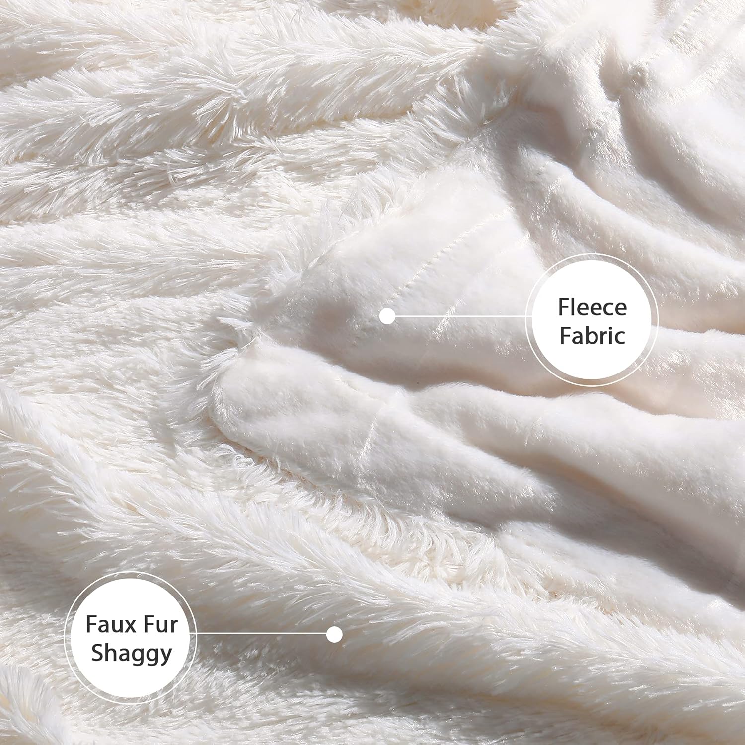 Tuddrom Faux Fur Throw Blanket - Extra Soft & Cozy Microfiber Fleece | 50" x 60", Cream White