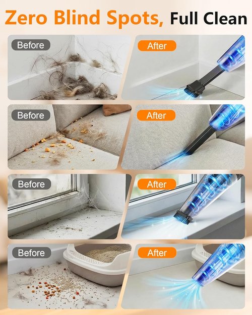 Handheld Vacuum - 26000Pa Strong Suction | 15-Min Fast Cleaning, 1000mL Dust Cup, Cordless Design