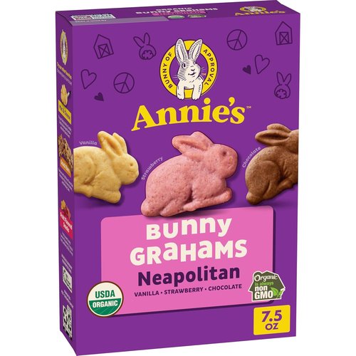 Annie's Organic Bunny Grahams - Neapolitan Flavor Snack - 7.5 oz for Kids & Adults