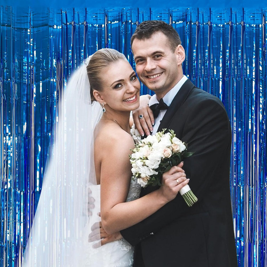 Skiennix Blue Metallic Foil Fringe Curtains - 20 Pack Photo Booth Props for Parties & Celebrations