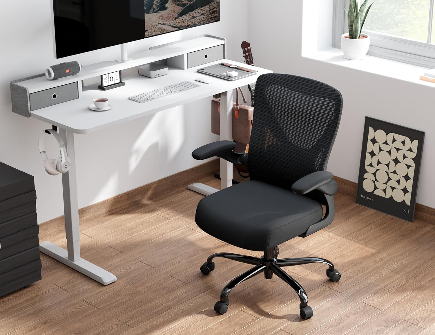 Skiennix Ergonomic Office Chair - Adjustable Lumbar Support for Home Office & Gaming - Comfortable Black Design