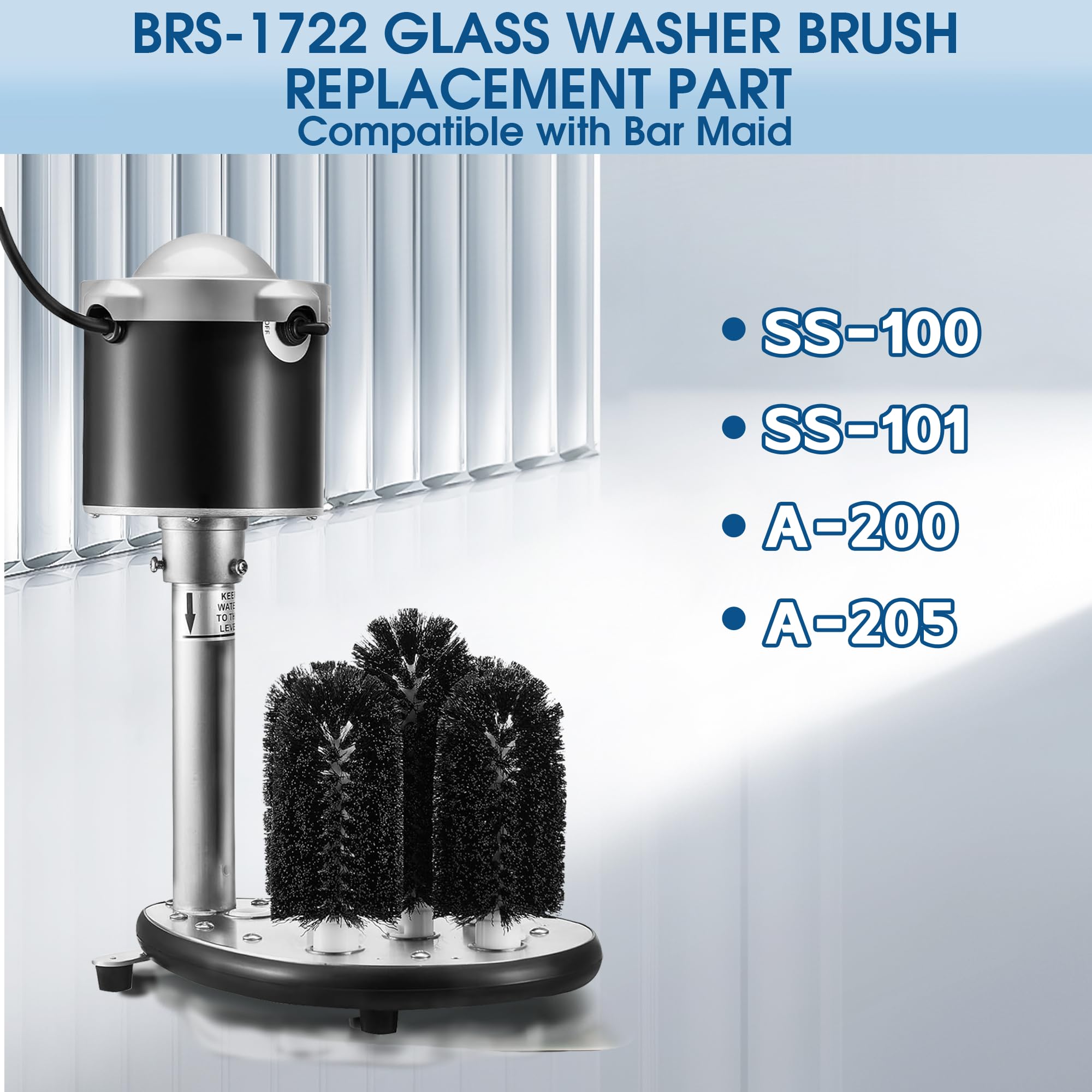 BRS-1722 Glass Washer Brush Replacement Part, Compatible with Bar Maid SS-100, SS-101, A-200, A-205, Standard Brushes Set: 4 Pcs 6-Inch Brushes and 1 Pcs 7.5-Inch Brush