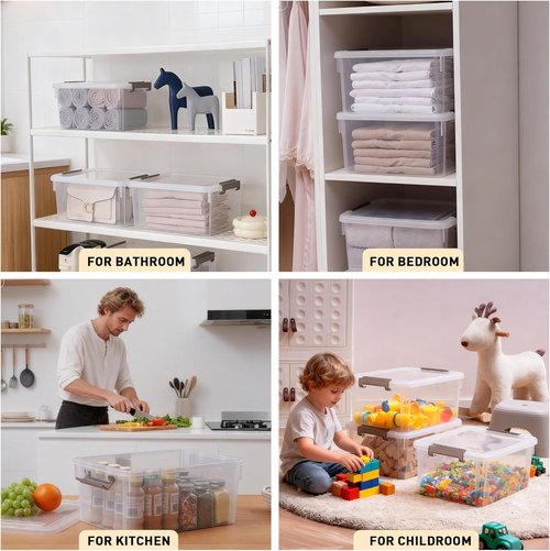 Citylife 17 QT Plastic Storage Bins - 6 Pack Stackable Containers with Lids for Organizing | Clear Storage Box