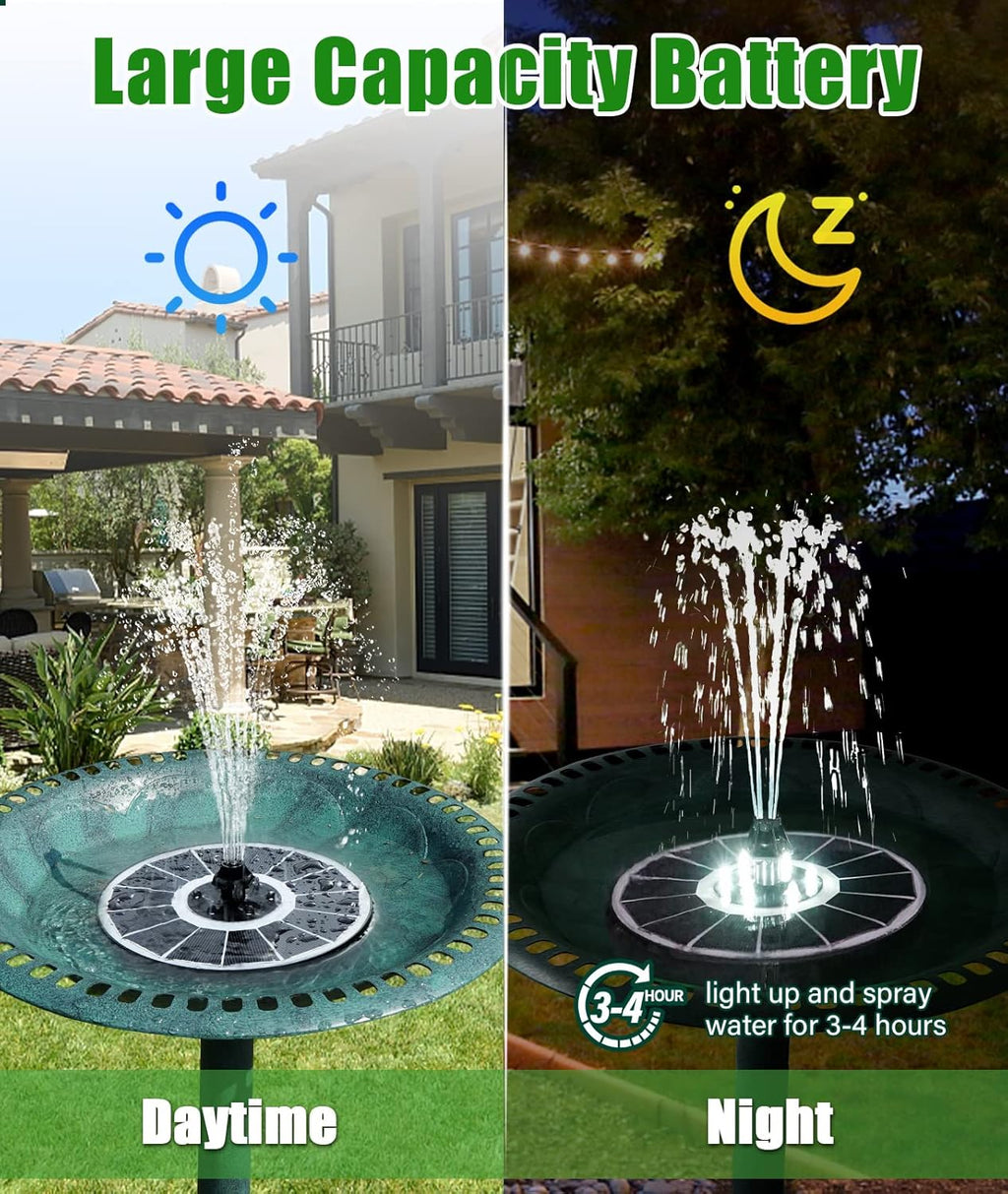 SZMP Solar Fountain - Upgraded 100% Glass Panel, 3.5W Floating Water Pump with 2000mAh Battery & 7 Nozzles | Ideal for Garden & Pond