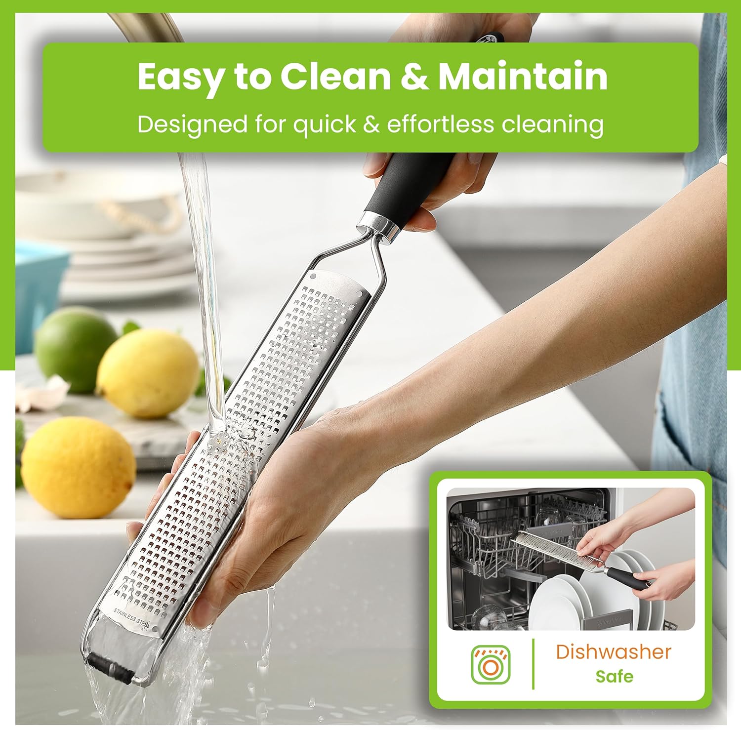 Spring Chef Stainless Steel Lemon Zester Grater - Heavy-Duty Kitchen Tool for Citrus, Cheese & More - Black