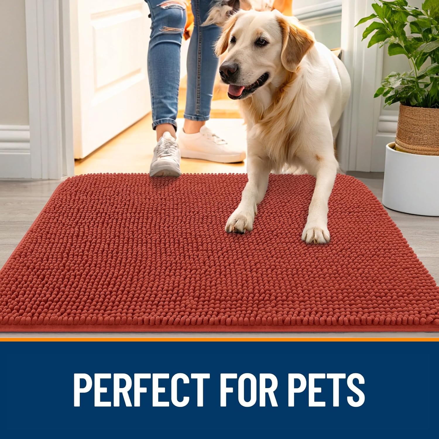 OLANLY Dog Door Mat - Absorbent Non-Slip Chenille Mat for Muddy Paws | 59x32, Maple Red